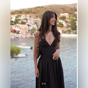 Black strapless corset midi dress